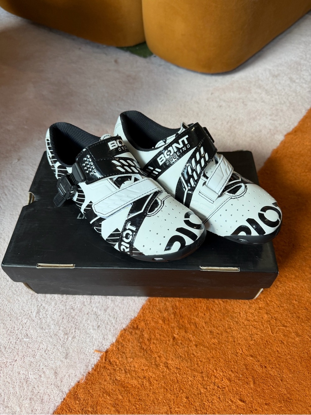 Women's White & Black Cycling Shoes - Secure Closure